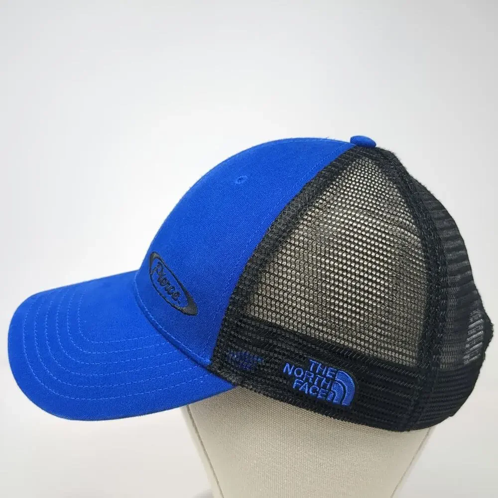 The North Face Trucker Hat Blue One Size Pierce Logo Mesh Snapback Black Cap
